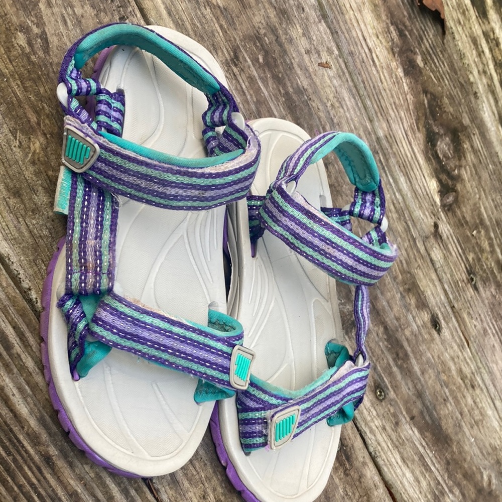 Kids Girls Hiking Sandals Teva style purple and turquoise size 2